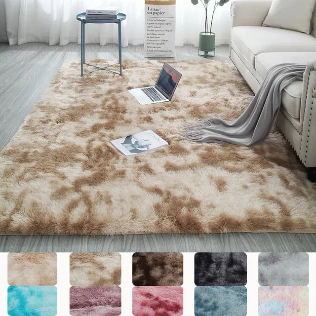 Modern Home Rug Tie Dyeing Plush Soft Carpet For Living Room Bedroom Anti-slip Floor Mats Bedroom Water Absorption Carpet Rugs