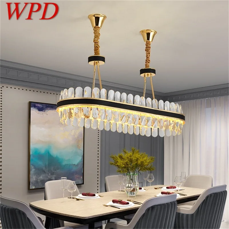 

WPD Oval Chandelier Crystal Pendant Lamp Postmodern Home Leather Round Light Fixture for Living Dining Room