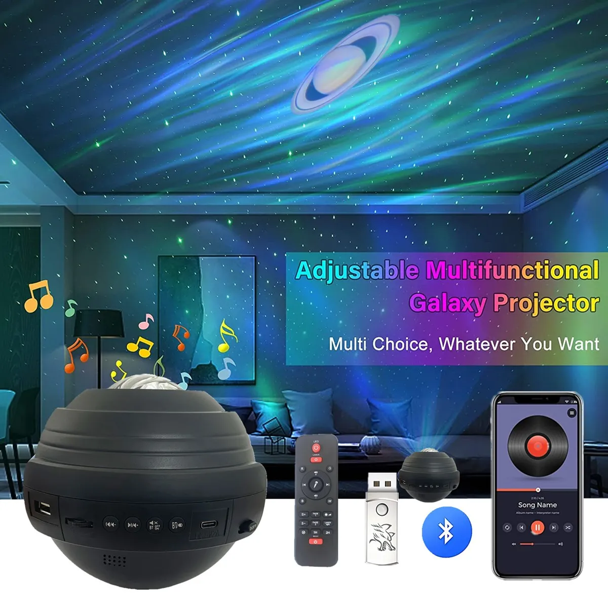 

Projector Light Sky galaxy Colorful Night Light USB Laser Star Music Player Party Christmas Lights Stage Atmosphere Lighting