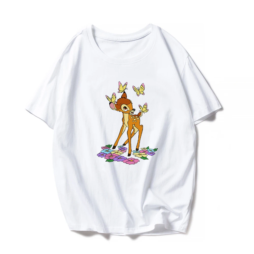

Disney Bambi Animal Print Woman T-Shirts 2021 New Summer Top Fashion Spain Urban Casual Short Sleeve 90s Ropa Plus Size Mujer