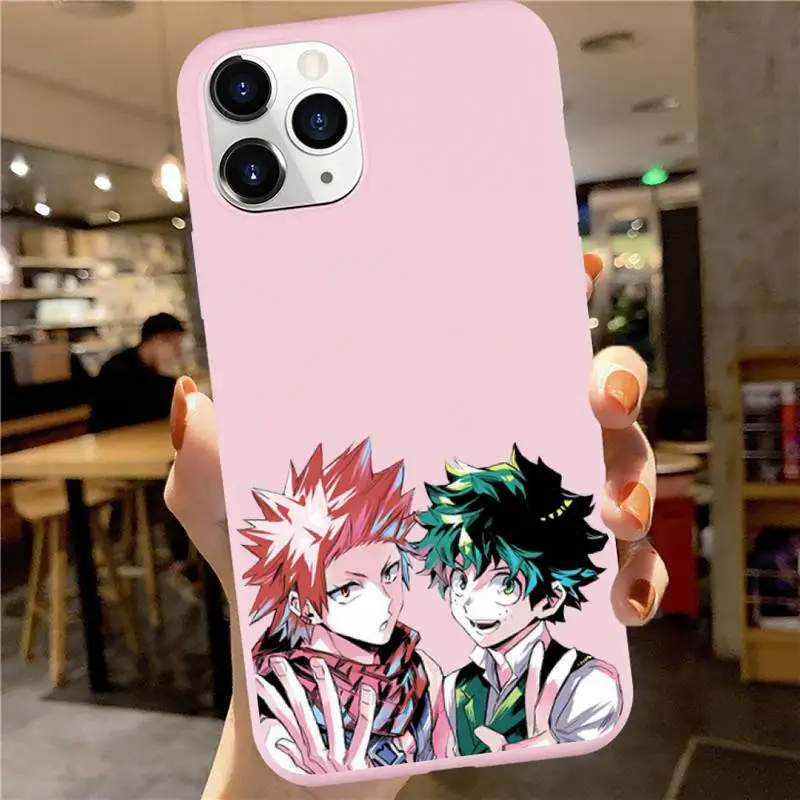 

My Hero Academia deku bakugou Boku Phone Case Pink Candy Color for iPhone 6 7 8 11 12 s mini pro X XS XR MAX Plus