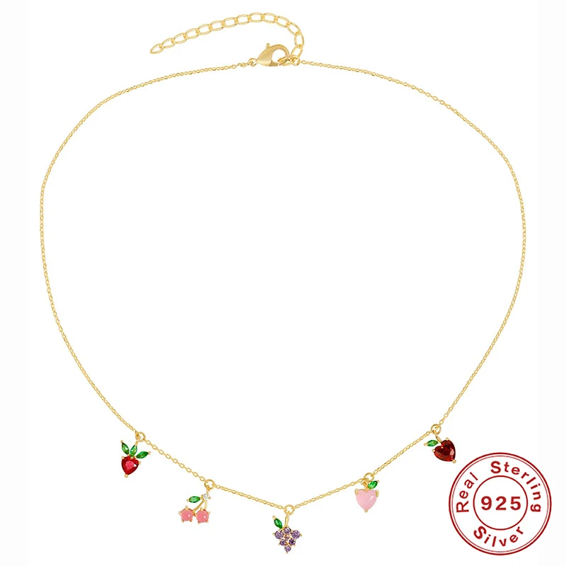 

Aide 925 Sterling Silver Necklace For Women 2021 Summer Colorful Fruits Necklace Charms Chains Fine Jewelry Choker Femme Trend
