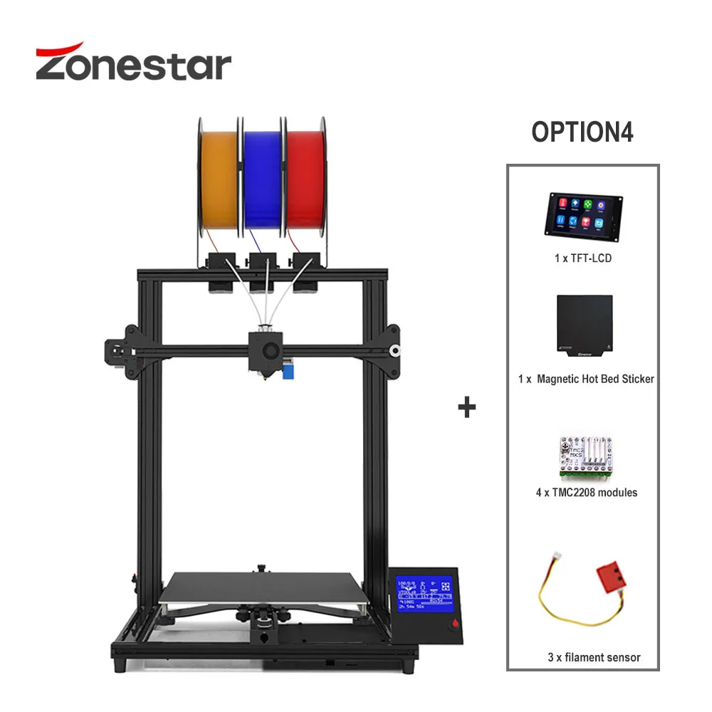 

ZONESTAR 3D Printer Color FDM Large Size 3 Extruders 3-IN-1-OUT Mixing Color High Precision Resolution Easy Install DIY Kit Z8T