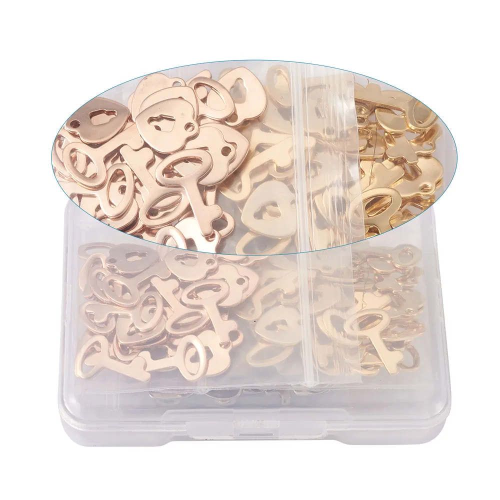 

60pcs/box 304 Stainless Steel Key & Lock Charms Pendants for Bracelet Necklace jewelry making DIY Decor Accessories Mix Color