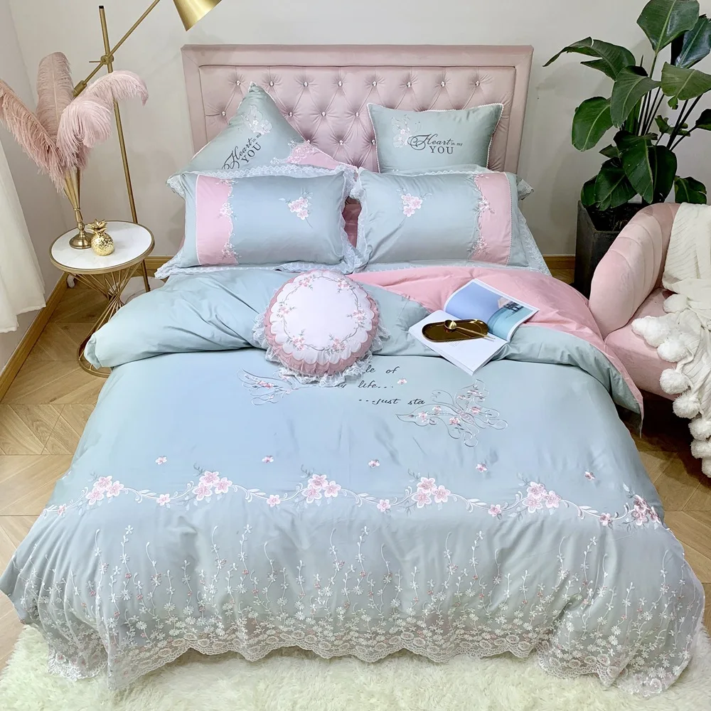 

HOME-2021-New Egyptian Cotton Satin Embroidered Lace Four-Piece Cotton High-End Hipster Princess Style Bedding