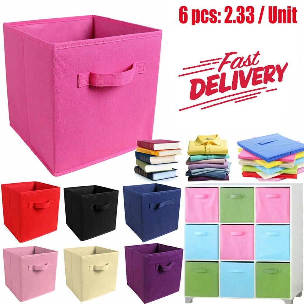 

6PCS Foldable Collapsible Fabric Storage Cube Baskets Boxes Bins Organizer Toys Books Storage Collection Containers Drawers (Red