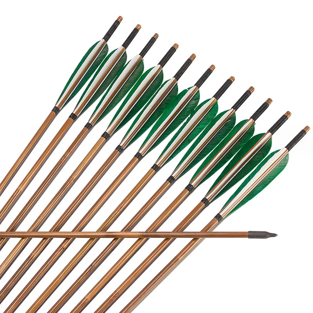 

12x Handmade bamboo Arrows Turkey feather for Longbow Recurve Bow Hunting with High Quality