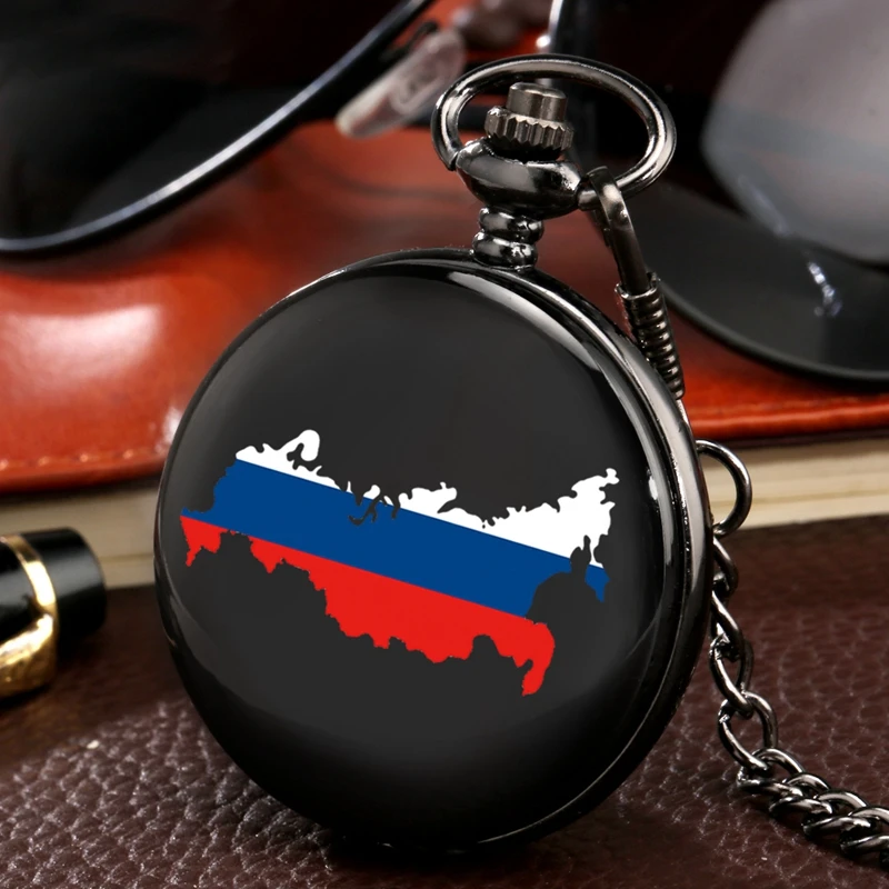 

White Blue Red Russian Federation rus ru Russia Flag Russia Map Quartz Pocket Watch National Flag Souvenir Watch