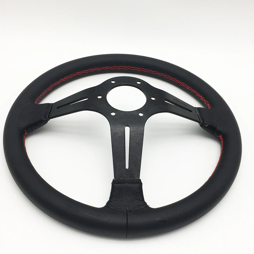 Руль SDAO из нейтральной кожи 330 мм черный алюминиевые спицы Красная строчка 13