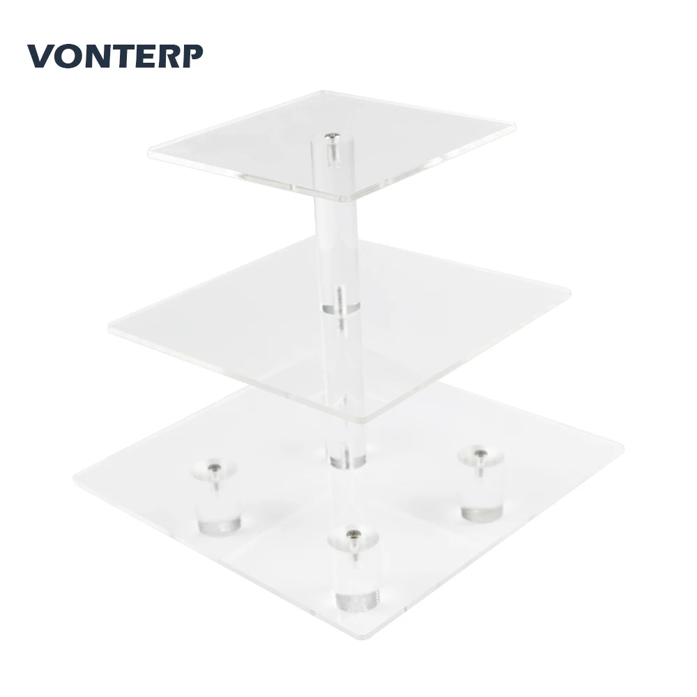HMROVOOM квадратная 3-уровневая акриловая подставка для кексов с основанием (4 дюйма