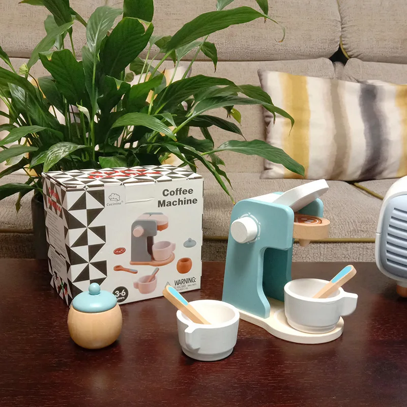 

Kitchen toy set children Wooden toys Home microwave Bread machine Blender Coffee machine Juicer kids pretend play wood food toys