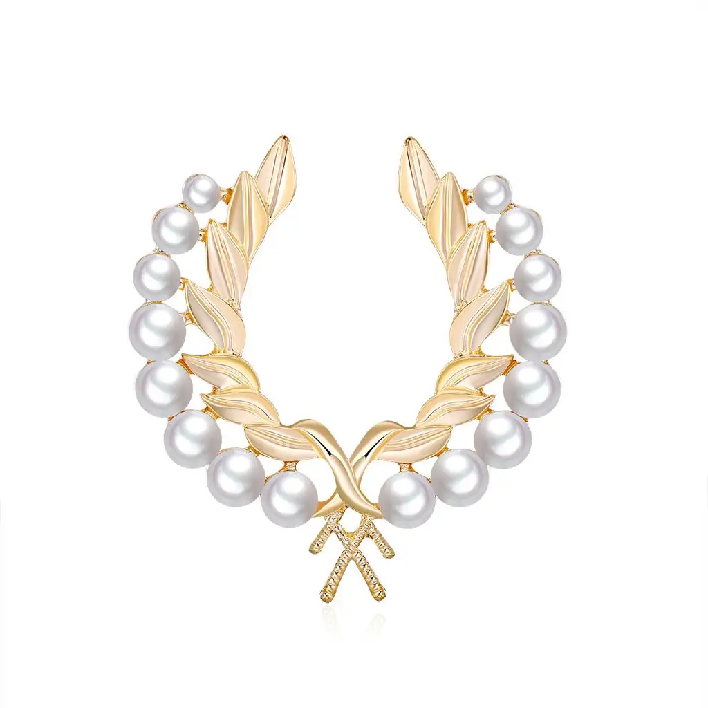 

2022 New Retro Pearl Wheat Ear Brooch Alloy Leaf Hollow Corsage British Style Suit Dress Ladies Accessories