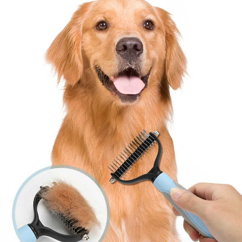 Pet Double-sided Open Knot Comb Dog Grooming Shedding Tool Cat Hair Removal Comb Stainless Double-sides Brush Matted Long Fur