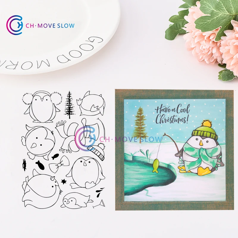 CH круглые Пингвины ясный штамп Скрапбукинг альбом Листы прозрачный Papre карты