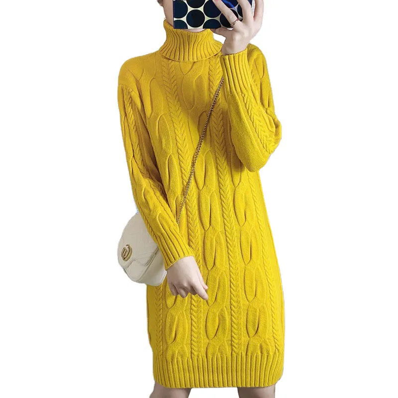 

Women Long Sleeve high Collar Sweater Dress Autumn Winter Knit Dress Female Casual Pullovers Elegant Dress Vestidos R690