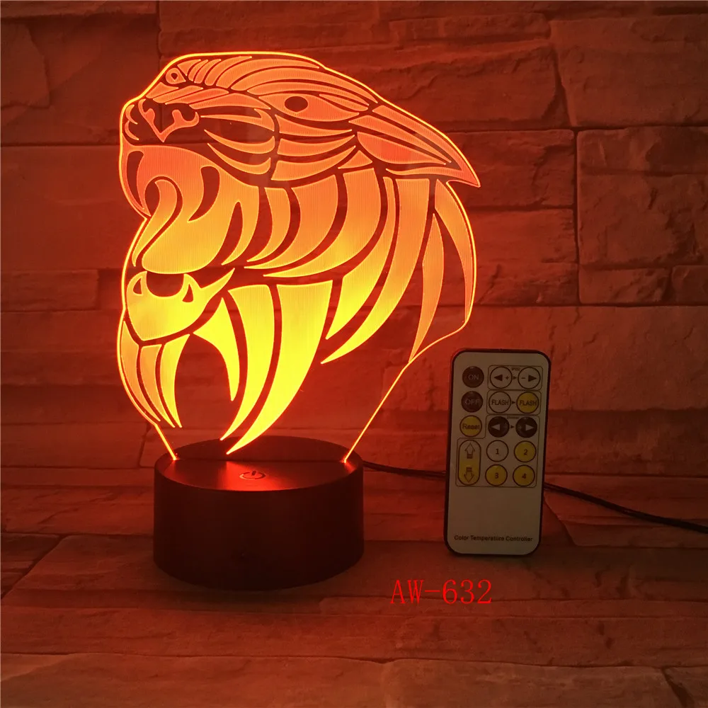 3D Creative Tiger Model Table Lamp Optical Illusion Bulbing Night Light 7Colors Changing Mood Office Drop ship AW-632 | Лампы и