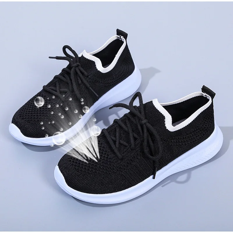 

Knitted Sneakers Summer Shoes 2021 Women's Breathable Mesh Running Shoes Casual Flats Woman Lace Up Ladis Vulcanized Shoes New