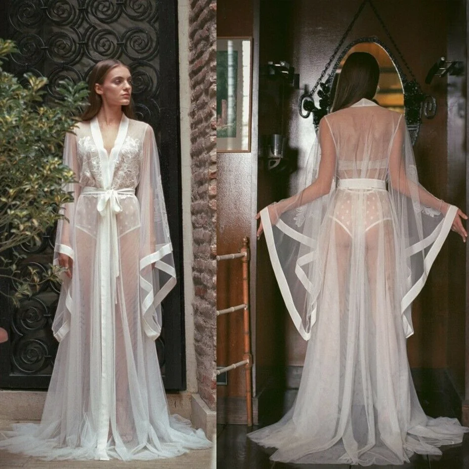 Женский халат с длинными рукавами прозрачный сексуальный купальный на заказ