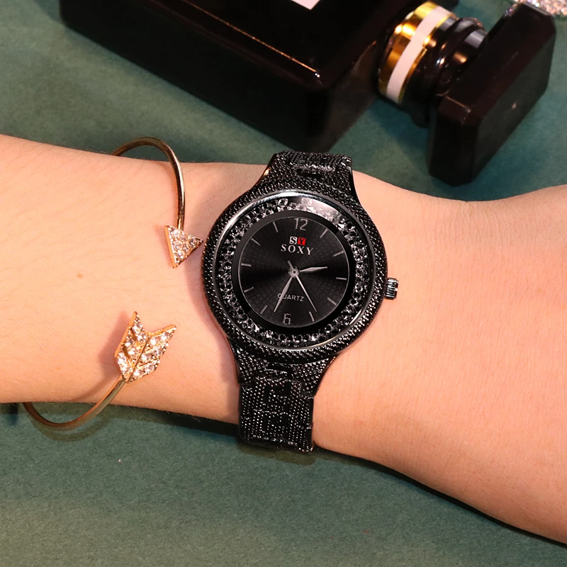 Женские кварцевые часы новые роскошные со стразами браслет из нержавеющей стали