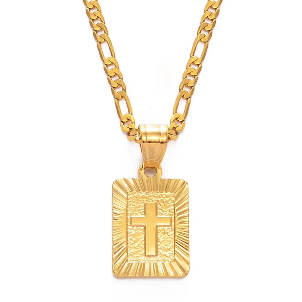 Женские и мужские ожерелья Anniyo Christian Cross золотистого цвета классические