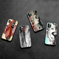 huagetop classic old style car signs black phone case tempered glass for iphone 11 pro xr xs max 8 x 7 6s 6 plus se 2020 case