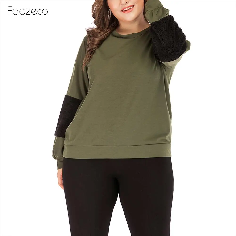 FADZECO осень Для женщин с длинным рукавом Свободные Повседневное Женская футболка