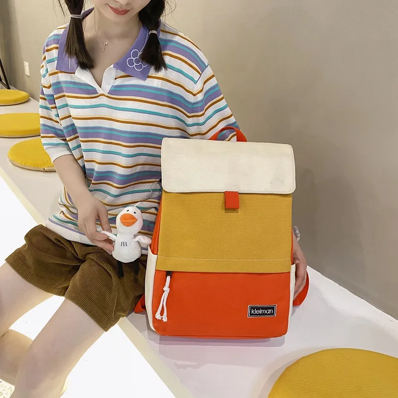

2021 new college style students leisure schoolbag INS Korean fashion clash color backpack cool backpack