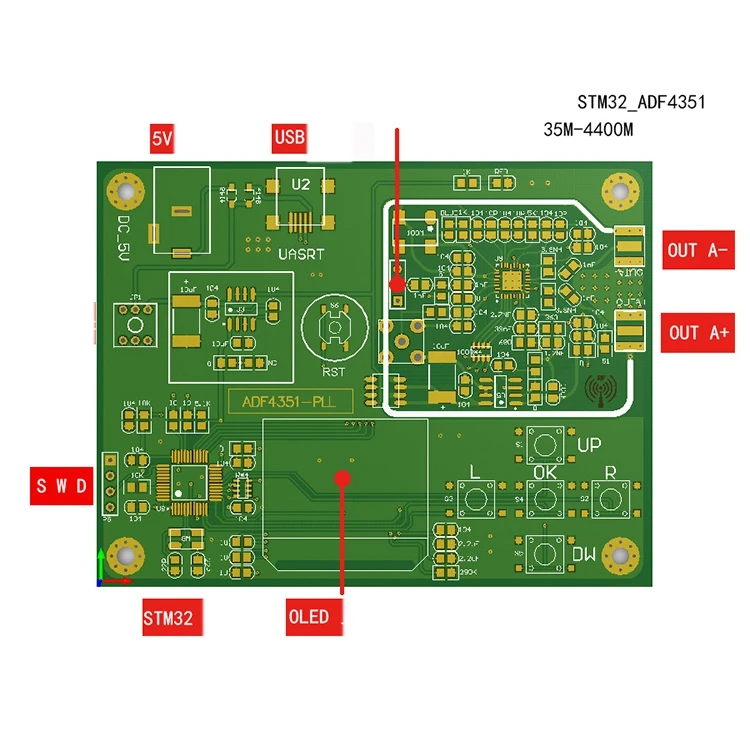 Генератор радиочастотных сигналов ADF4351 35-4400 МГц Частотный PLL с OLED-дисплеем |
