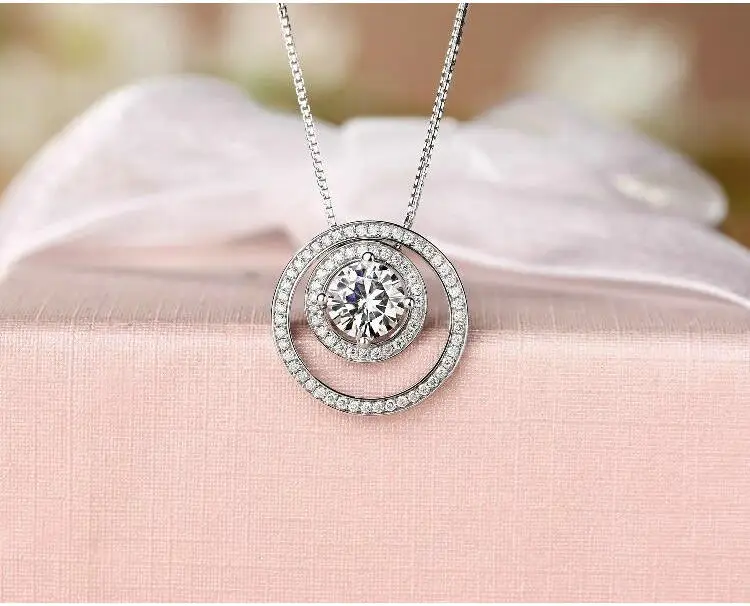 18K White Gold 1 Carat Moissanite Diamond Women Pendant Necklaces 2 Round Wedding Party Engagement Anniversary VVS | Украшения и