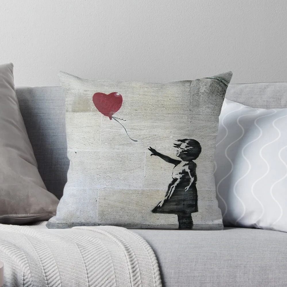 

Banksy's Girl with a Red Balloon Throw Pillow Pillow Case Polyester Home Decora kussensloop almohada poszewka