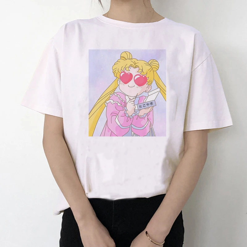 Sailor Moon 90s забавная футболка кофта с капюшоном футболка Эстетическая кошка аниме Женская Милая футболка Kawaii тройники мода Ullzang - Цвет: 3057