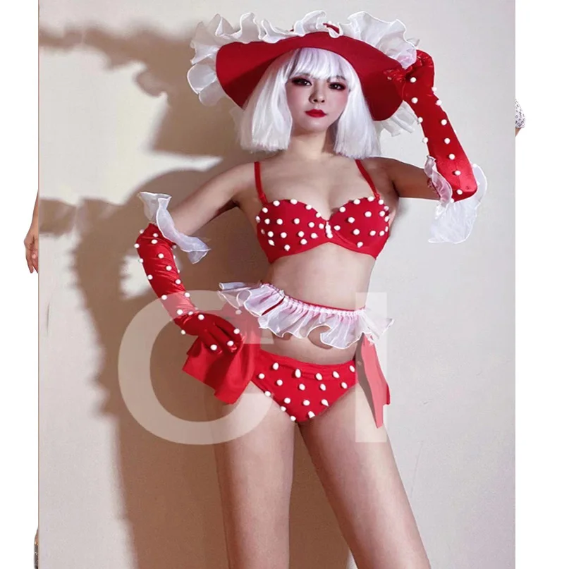 Красное бикини танцевальная одежда для женщин ночного клуба бара танцевальный