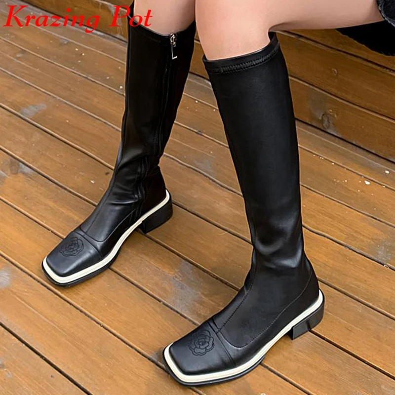 

Сапоги конные из коровьей спилковой кожи с острым носком, до колена