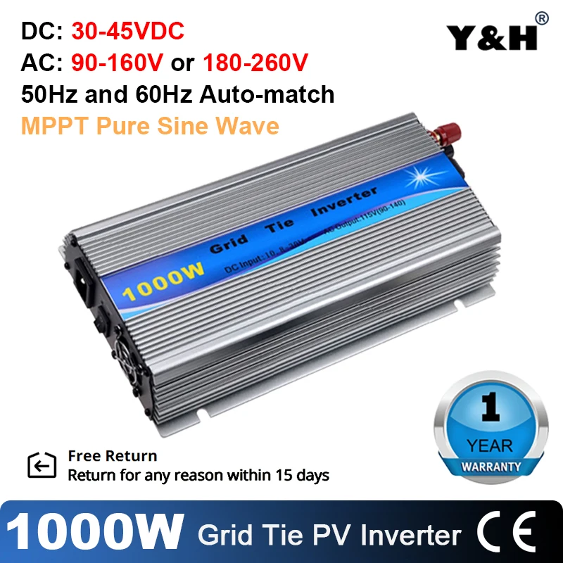 1000W Grid Tie Solar Inverter MPPT Pure Sine Wave Micro Inversor DC30-45V PV Input AC120V/220V for 36V Panel Home System | Обустройство