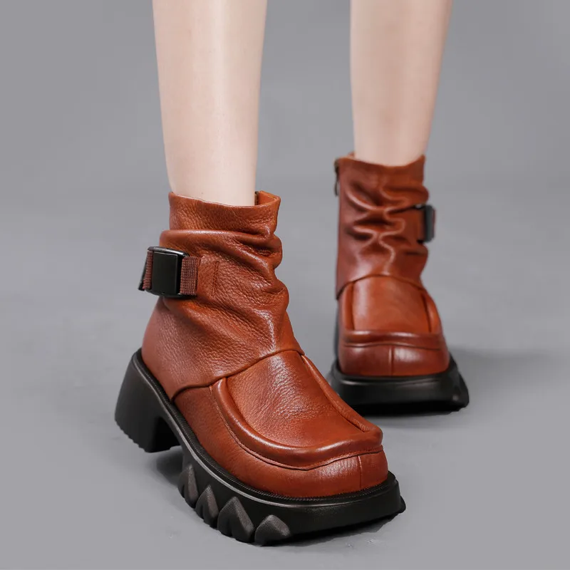 

Genuine Leather Marten Boots For Women Punk Black Brown Ladies Ankle Platform Female Booties Shoes Woman Casual Chunky Hot Sale