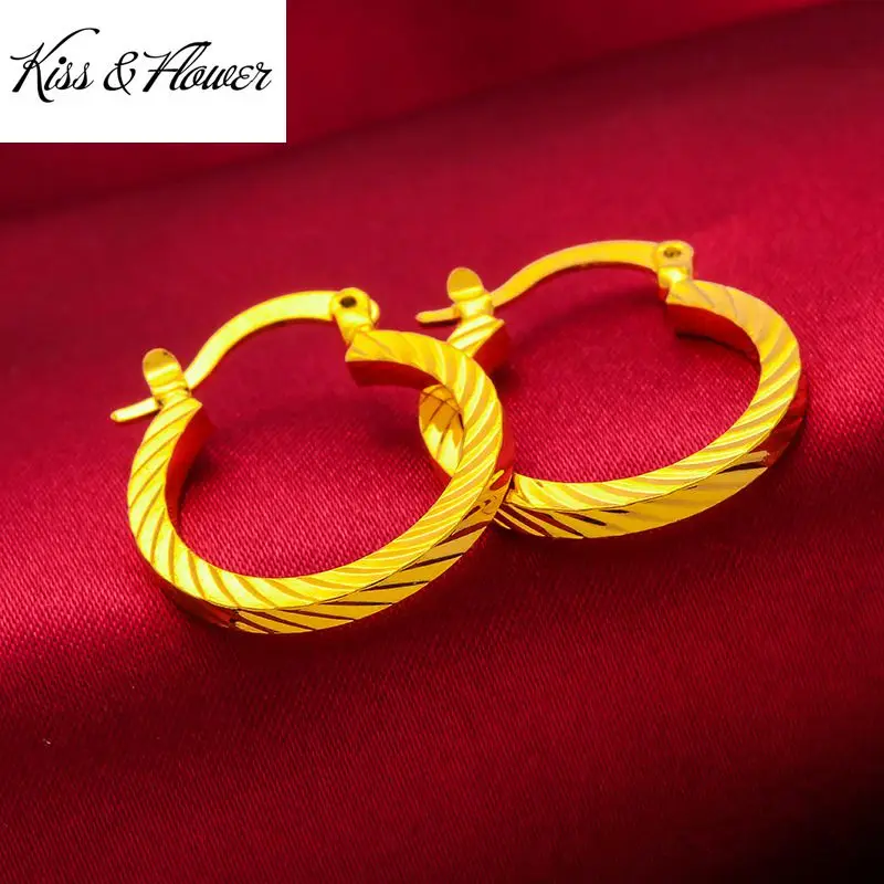

KISS&FLOWER ER26 2022 Fine Jewelry Wholesale Fashion Woman Girl Birthday Wedding Gift Round Exquisite 24KT Gold Hoop Earings