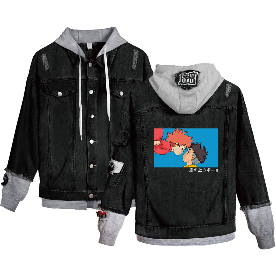 

Fashion Hot Anime Ponyo on the Cliff Denim Stitching Jacket Teens Girls Ponyo on the Cliff Jeans hoodies Harajuku Anime Hoodies