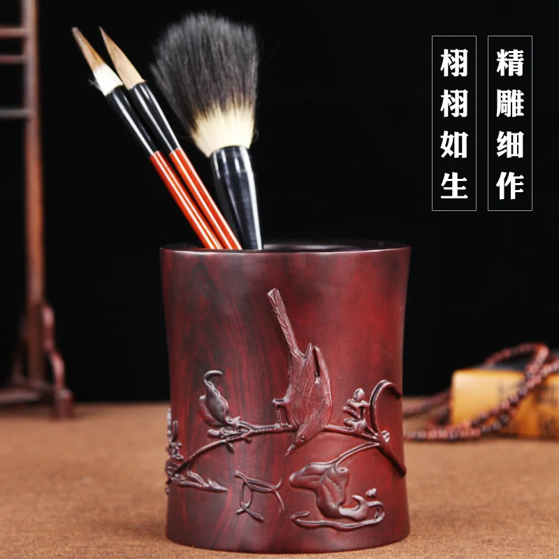 

Mahogany pen holder crafts ornaments solid wood carving retro pen holder rosewood wood desk surface decoration pen holder gift