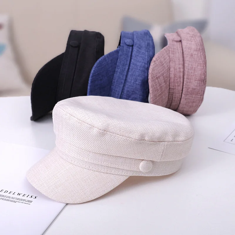 Модная женская хлопковая льняная военная шапка летние матросские шапки для