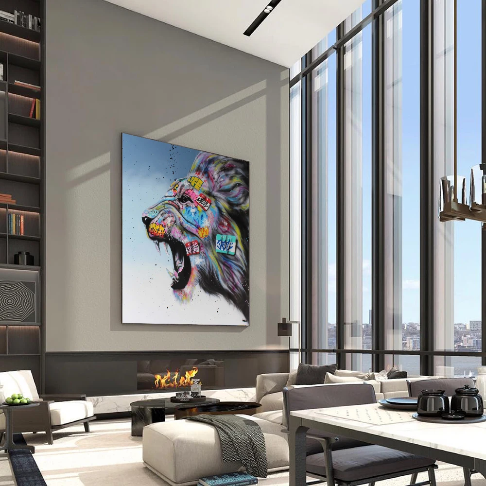 Абстрактный граффити красочный Лев уличное искусство холст живопись аниме