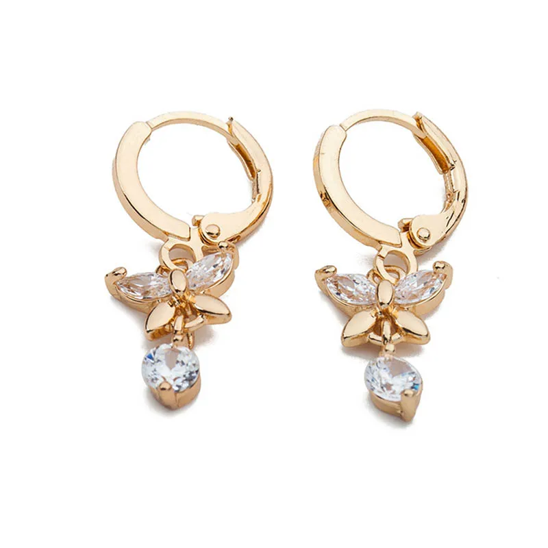 Женские серьги гвоздики с цирконием AAA элегантные бабочки цвета розового золота