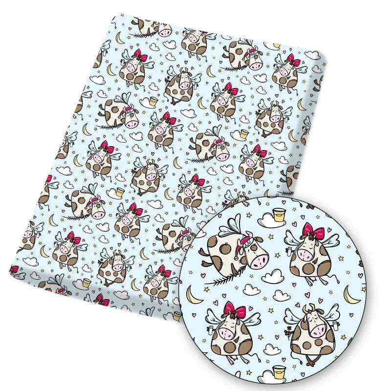 Полиэфир хлопчатобумажной ткани сидя корова верхом из с принтом в виде листа для