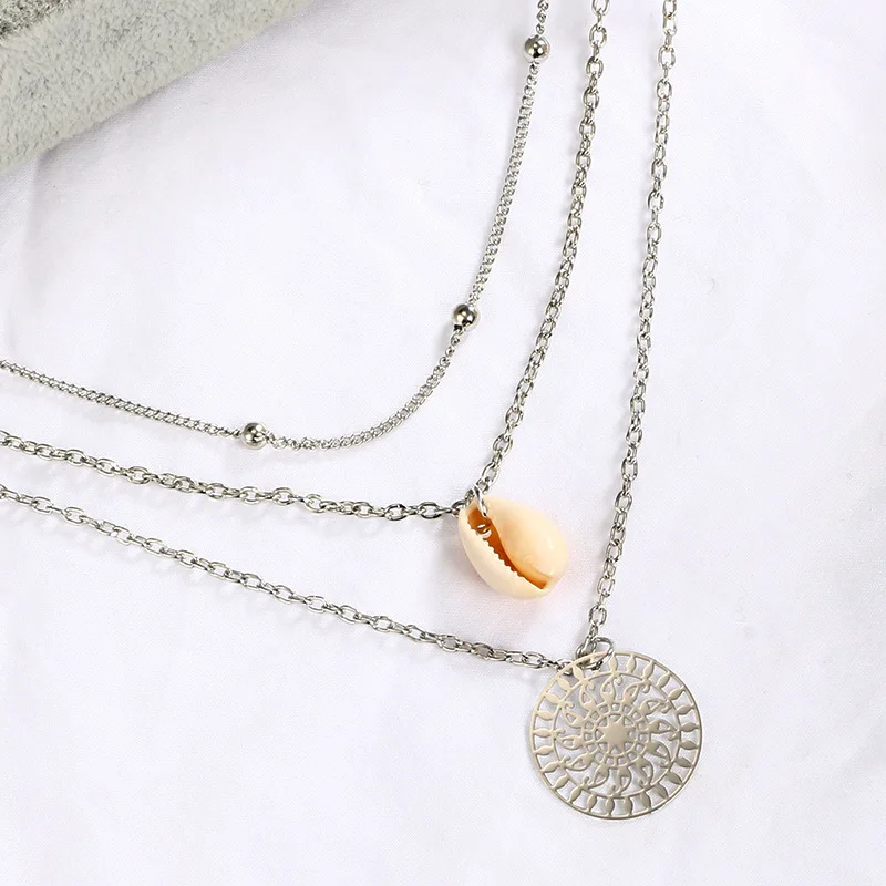 

Bohemian Shell Hollow Discs Beads Multi-layer Pendant Necklace