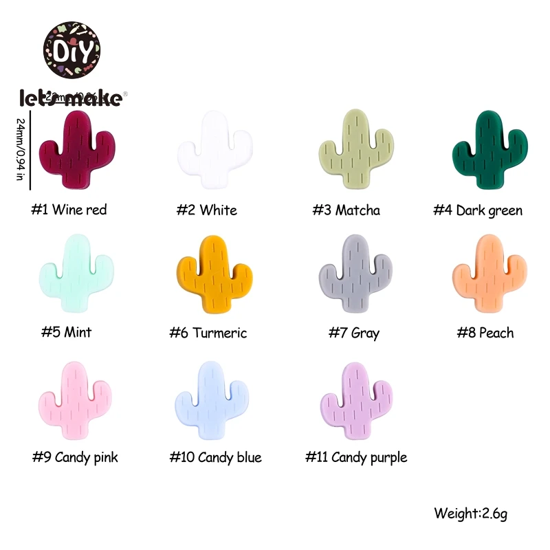 Let's Make Silicone Beads 5pcs Cartoon Leaves Beads Silicone Chewable DIY Cactus Beads DIY Accessories BPA Free Baby Teethers