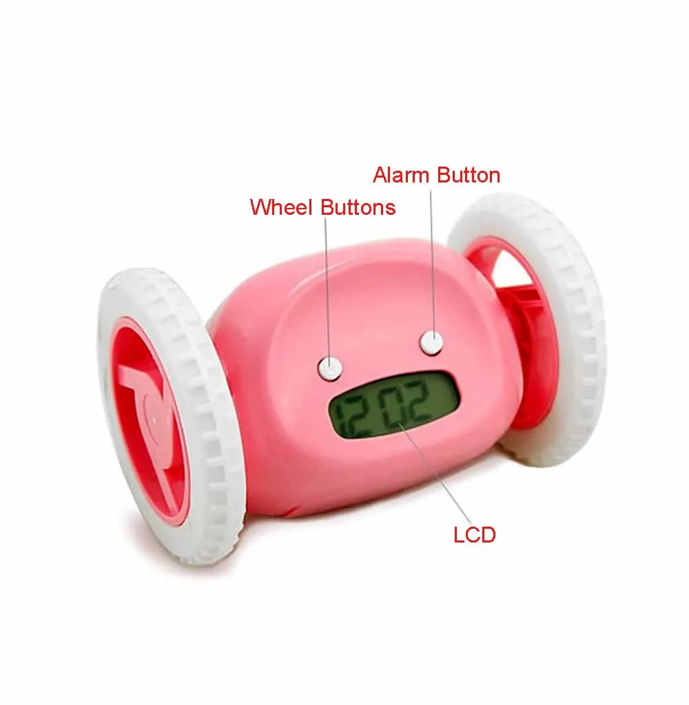 

Wheels Alarm Clock with Backlit Extra Loud for Heavy Sleeper Adult or Kid Bedroom, Funny, Rolling, Run-away, Moving, Jumping