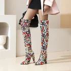 В стиле ретро с принтом; Женская зимняя обувь на молнии; Модные сапоги до бедра с острым носком; На высоком каблуке; Классические ботинки дамские вечерние Подиумные Сапоги выше колена, женские сапоги