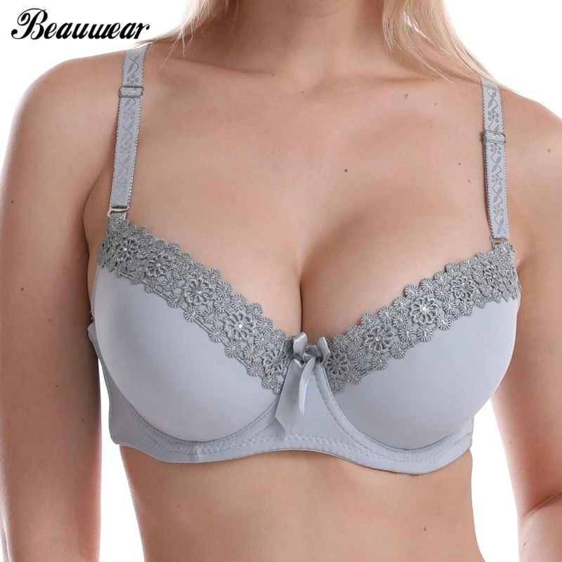 Бюстгальтер пуш ап женский Beauwear плотный с глубоким V образным вырезом цветочной