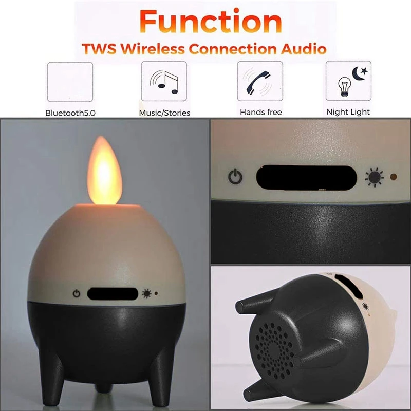 

Portable LED Candle Light Bluetooth Speakers Support TWS Stereo Sound Wireless Mini USB Speaker(Black)