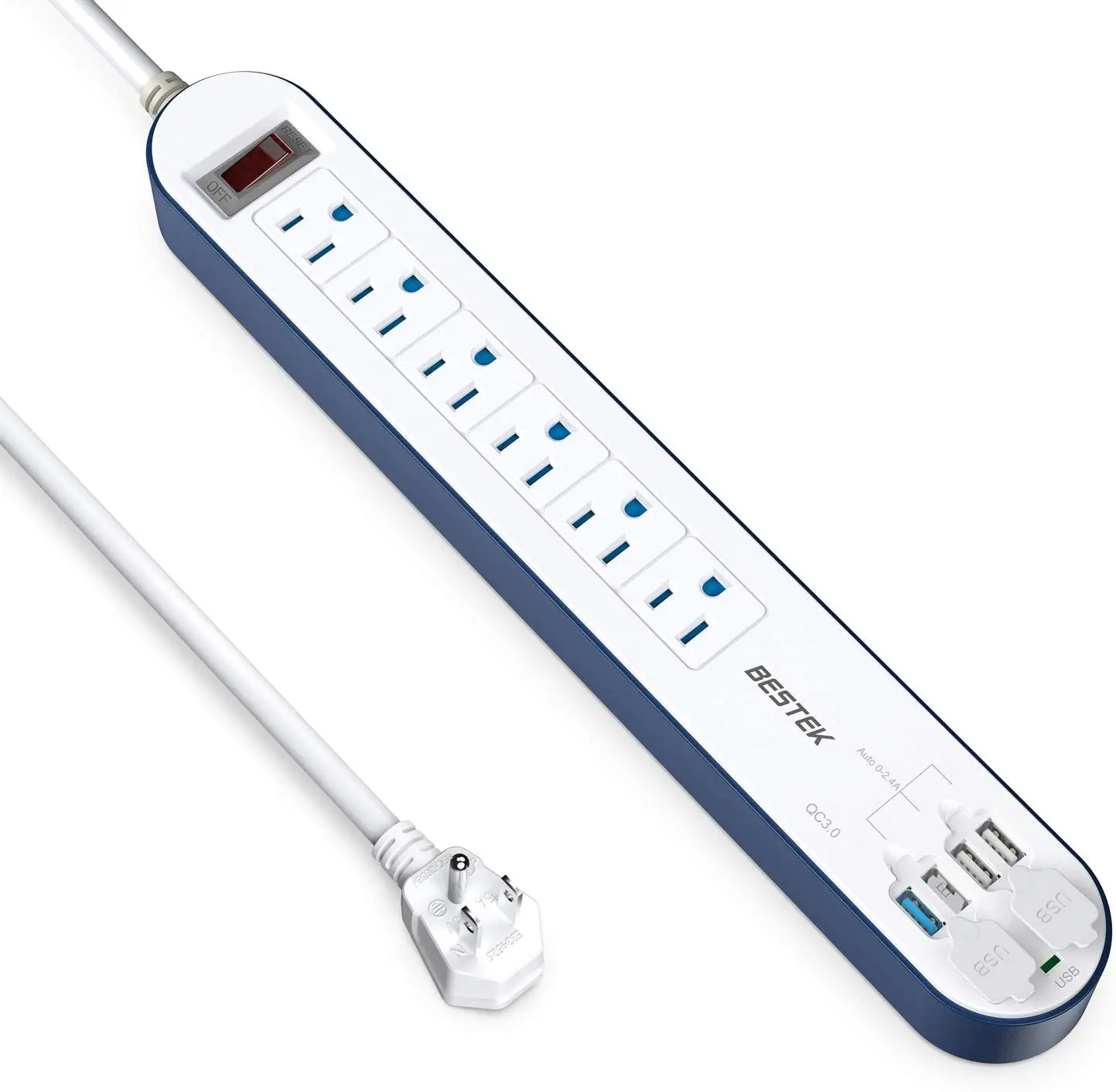 

Сетевой фильтр быстрой зарядки 3,0 USB, сетевой фильтр BESTEK с 6 розетками, 15 А, 125 В, 5 В, 6 А, 4 умных зарядных USB-порта, длинные планки