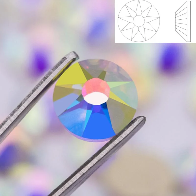 Сверху Блестящие кристаллы AB/Clear 8 большой + небольших граней с плоской задней